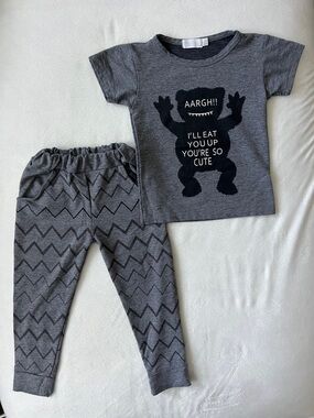 Kids Gray Monster Graphic Matching Set